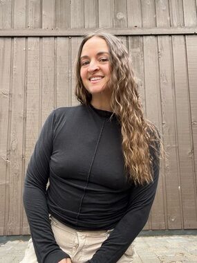 Bobi Black Long Sleeve Top Raw Edge Lightweight Tee Minimalist Basic M